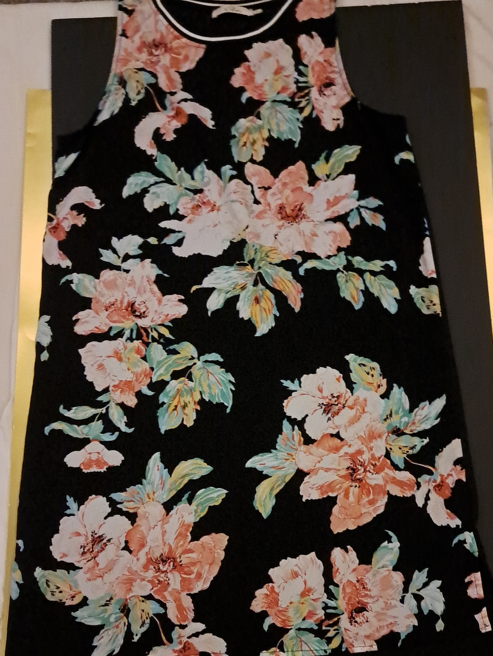 Floral Sleeveless Women’s Dress- Black with Coral Flowers